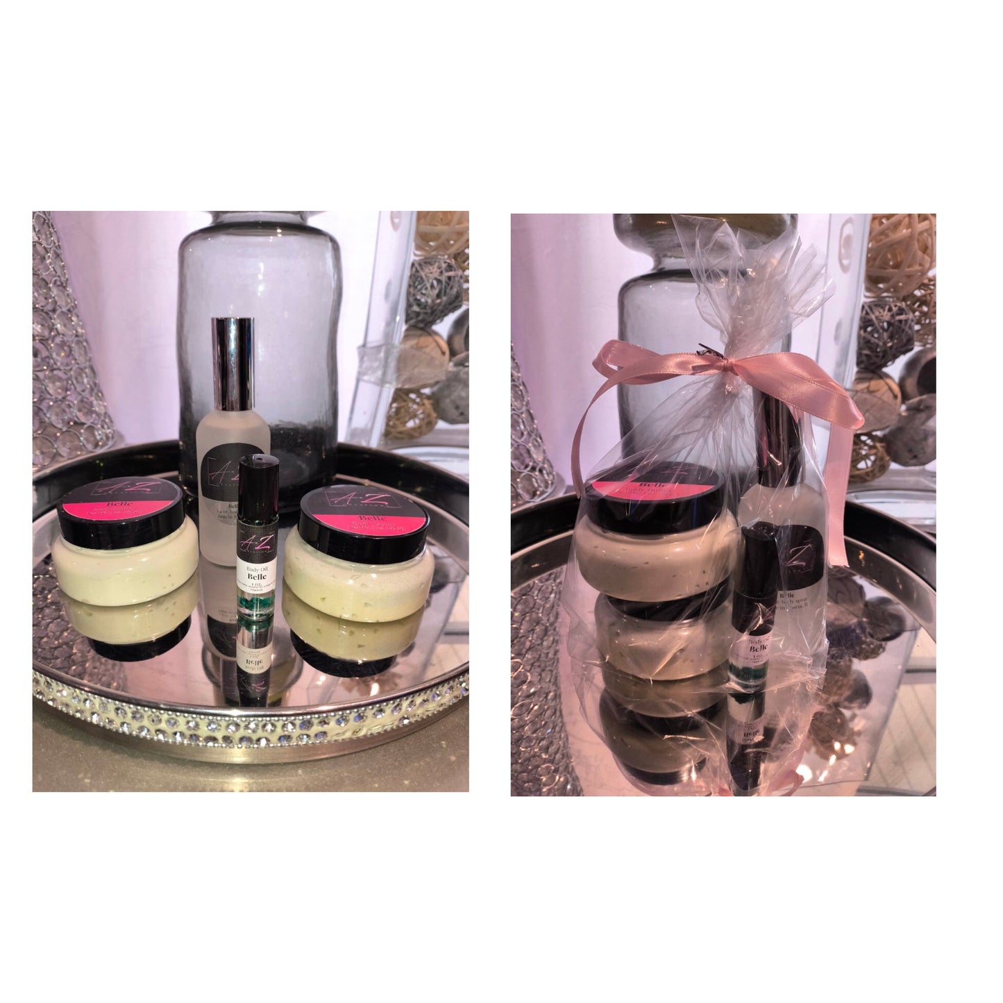 Bodycare Set. Comes with bodybutter, bodyscrub, lipscrub and bodymist