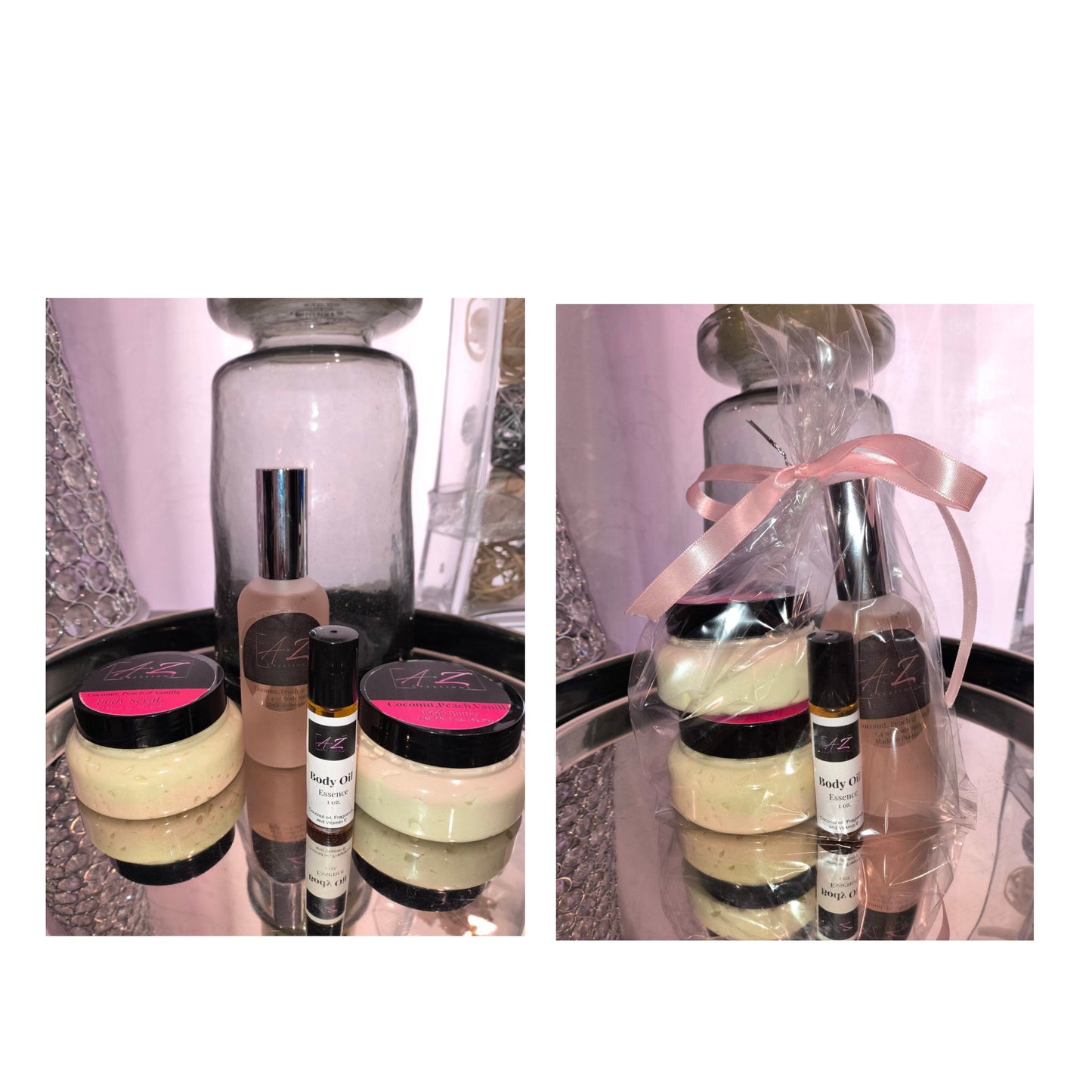 Bodycare Set.  Comes with bodybutter, bodyscrub, lipscrub and bodymist